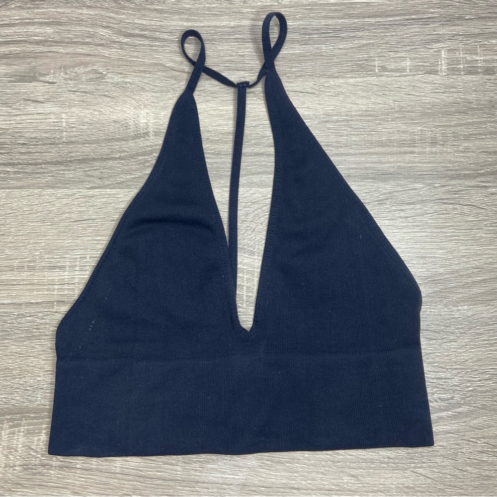 Free People Intimately Black Deep V-Neck Top Size XS/S NWOT